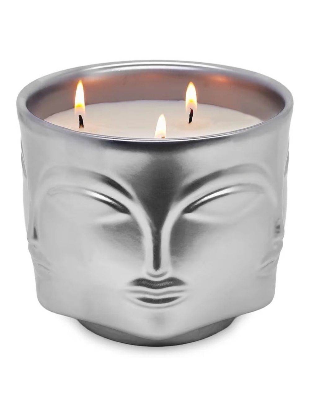 Aromatherapy Three-Wick NIB Silver Face Ceramic 100% Soy Wax 20 Oz. Candle -